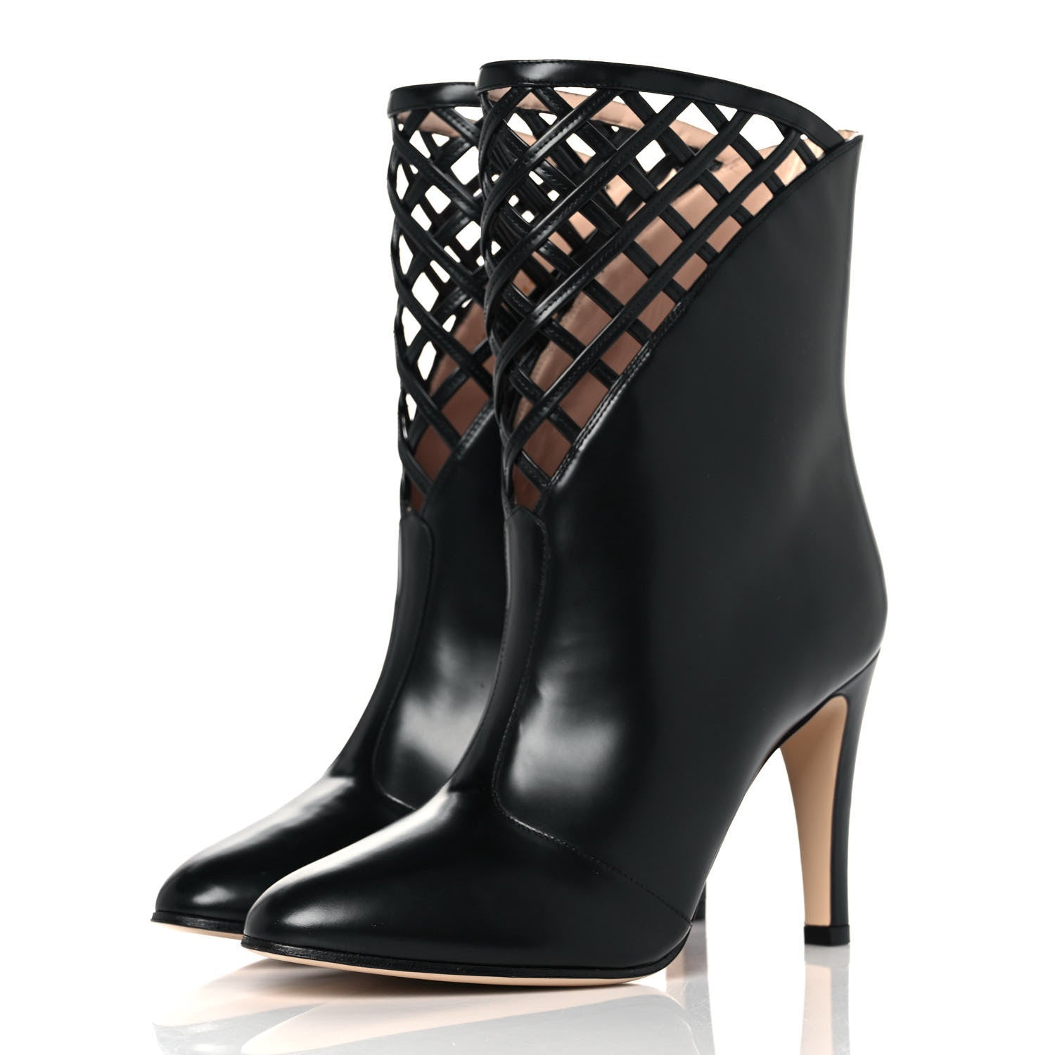 Gucci Plume Calfskin Damir Lattice Cutout Boots 38.5 Black 3 of 9