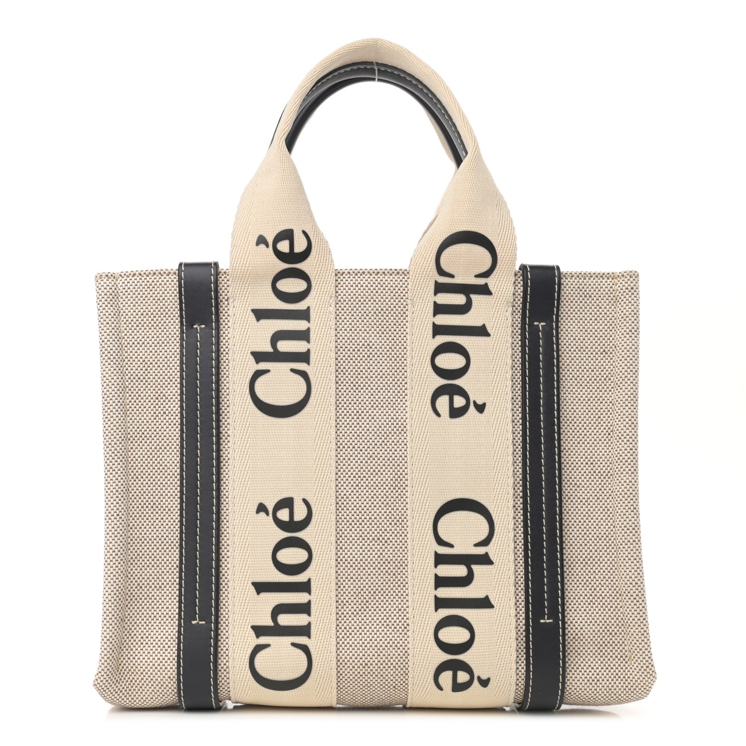 Chloe Cotton Calfskin Small Woody Ribbon Tote White Blue 1 of 10