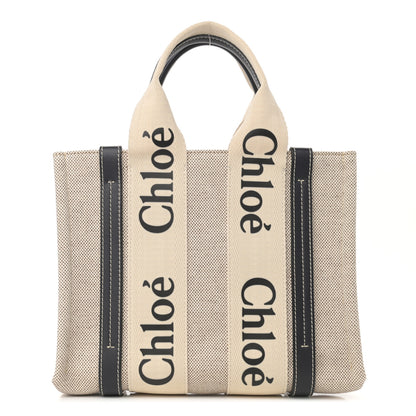Chloe Cotton Calfskin Small Woody Ribbon Tote White Blue 1 of 10