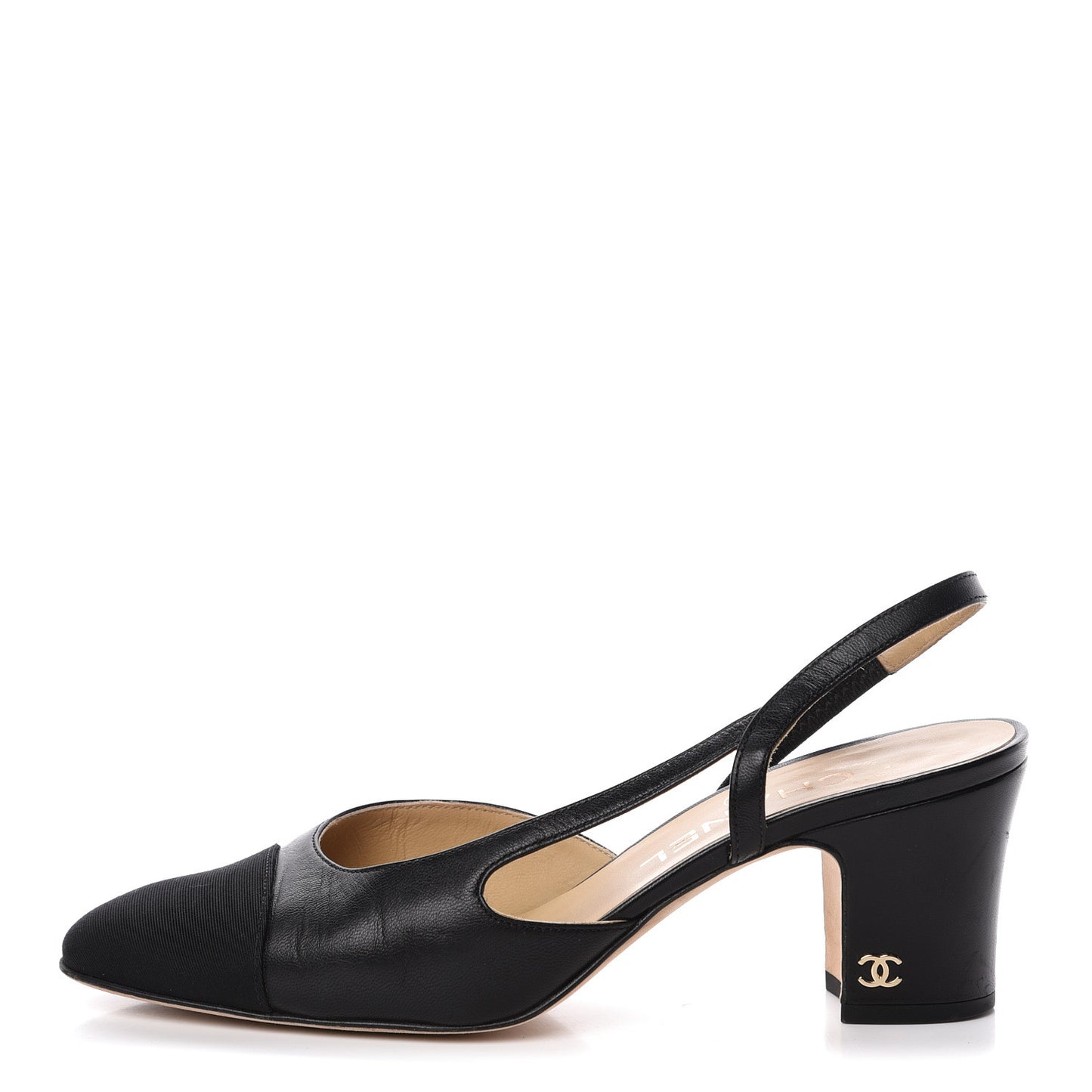 Goatskin Grosgrain Cap Toe CC Slingback Pumps 36 Black