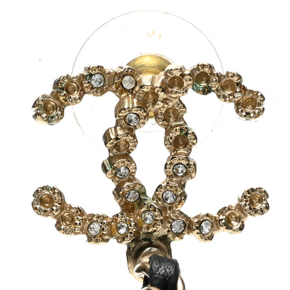 Chanel Lambskin Pearl Crystal CC Chain Hoop Earrings Gold Black 7 of 10