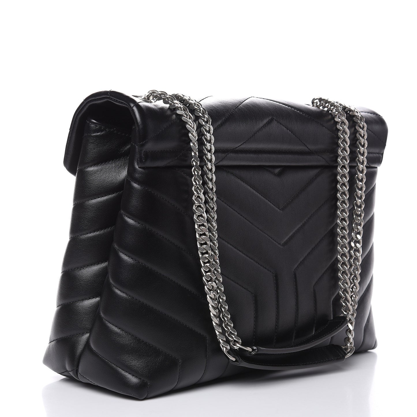Calfskin Y Quilted Monogram Medium Loulou Chain Satchel Black
