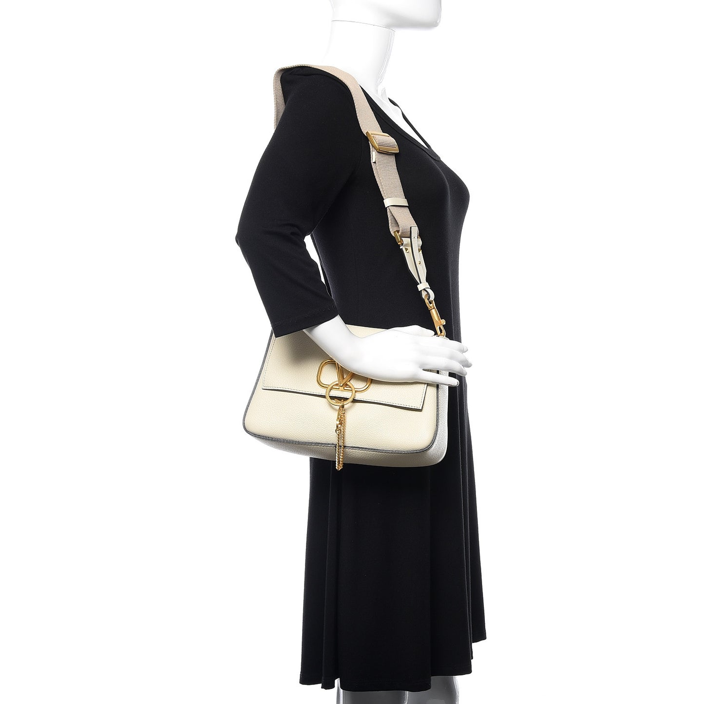 Pebbled Calfskin VRing Shoulder Bag Light Ivory
