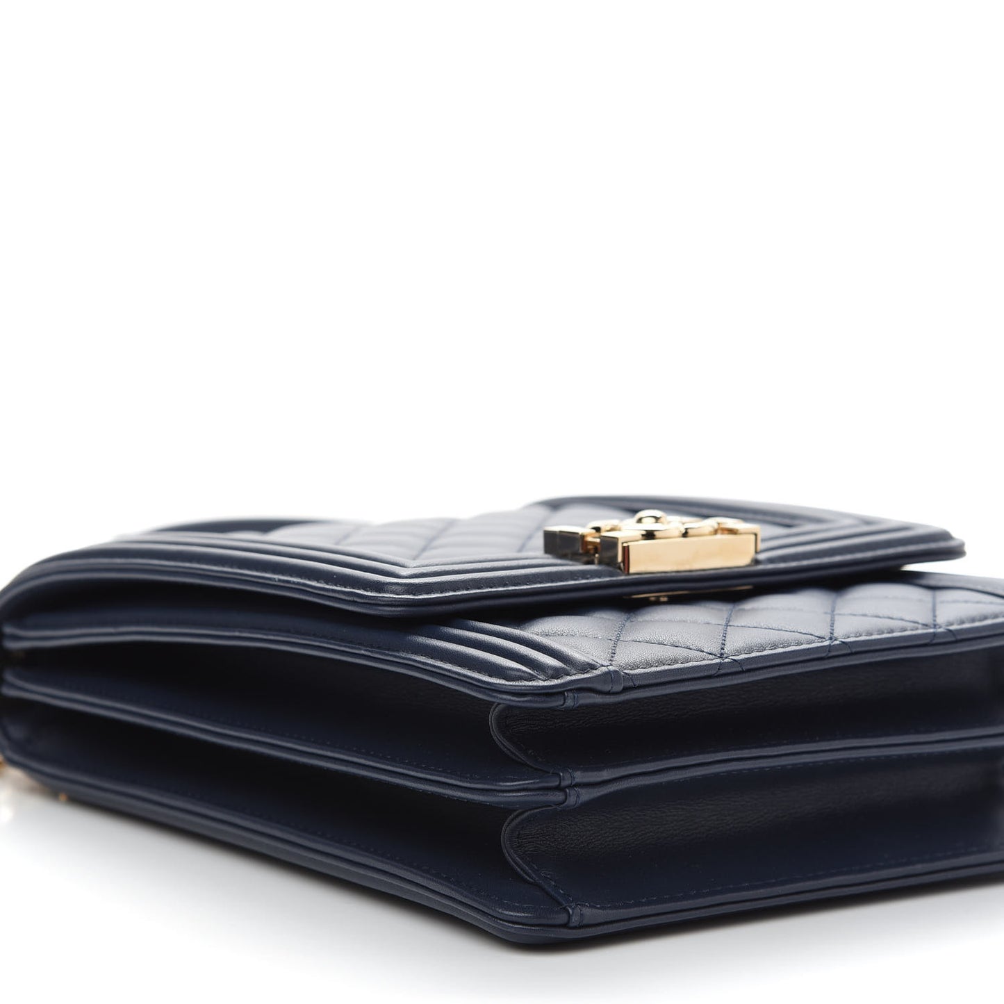 Calfskin Quilted North South Boy Flap Navy