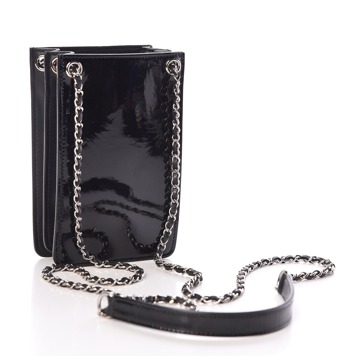 Patent CC Phone Holder Crossbody Black