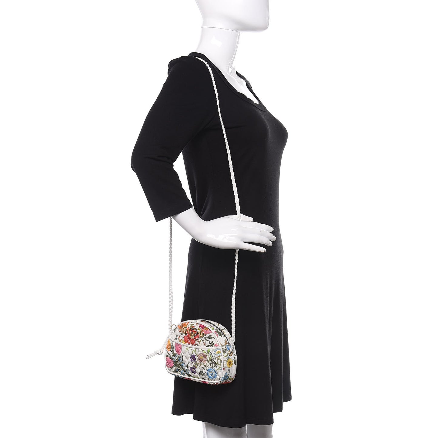 Canvas Flora Floral Trapuntata Mini Zumi Dome Shoulder Bag White