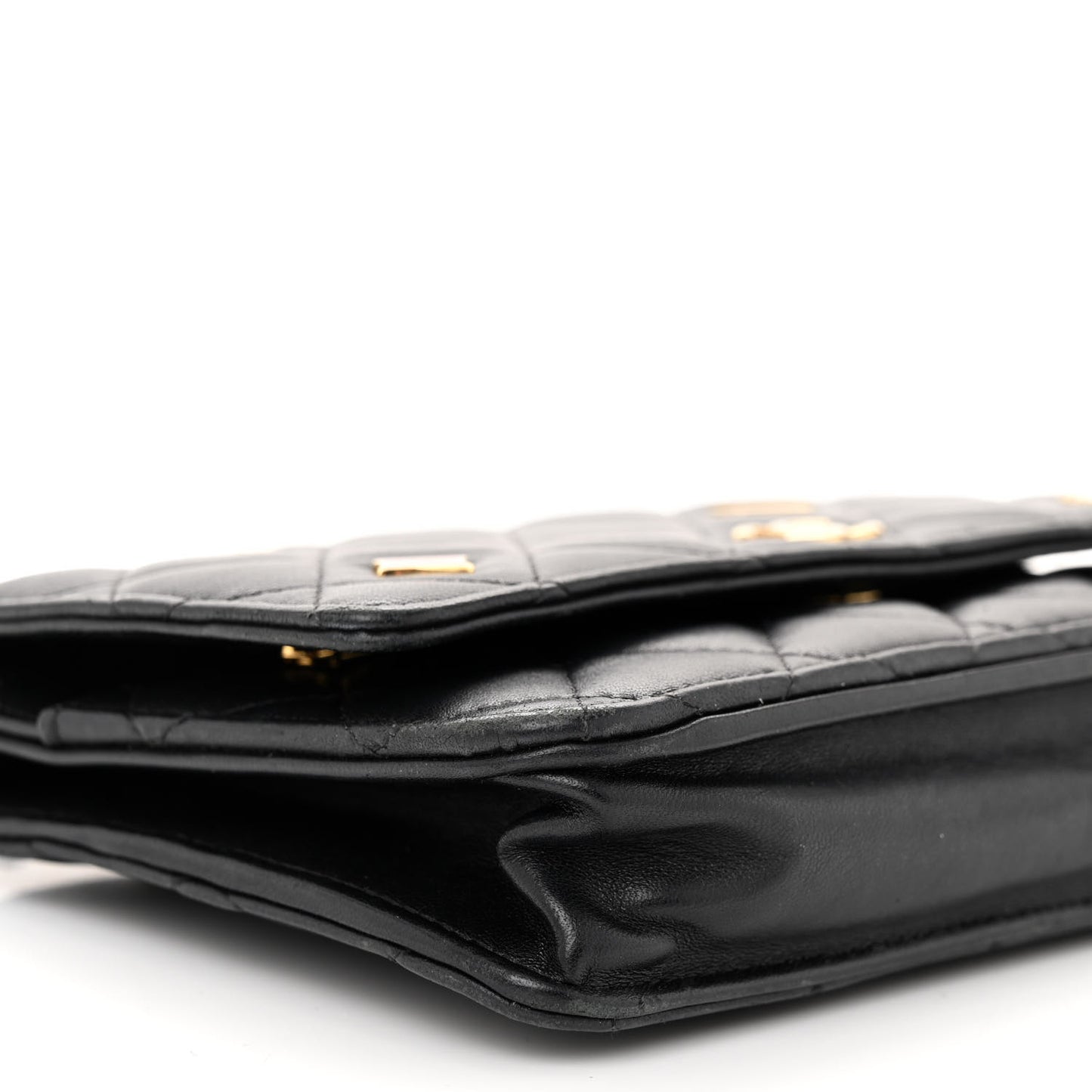 Lambskin Quilted Enamel Coco Casino Wallet On Chain WOC Black