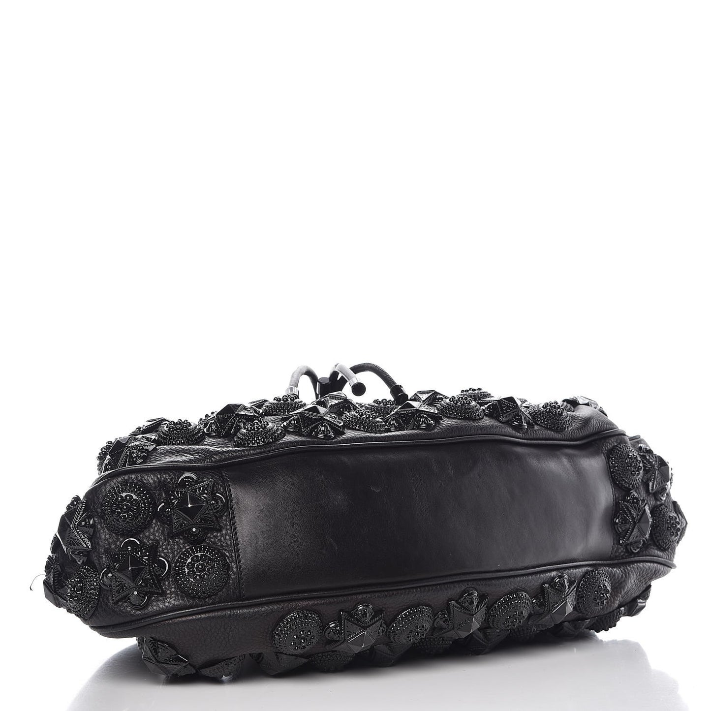 Calfskin Mason Warrior Studded Hobo Black