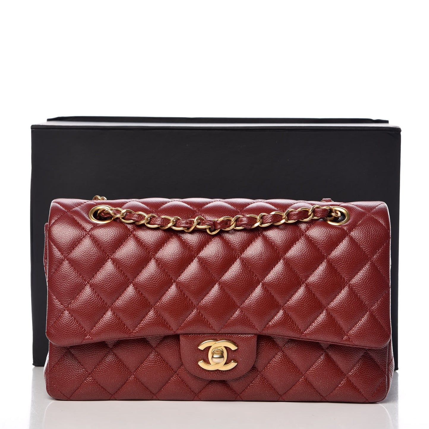 Iridescent Caviar Quilted Medium Double Flap Burgundy