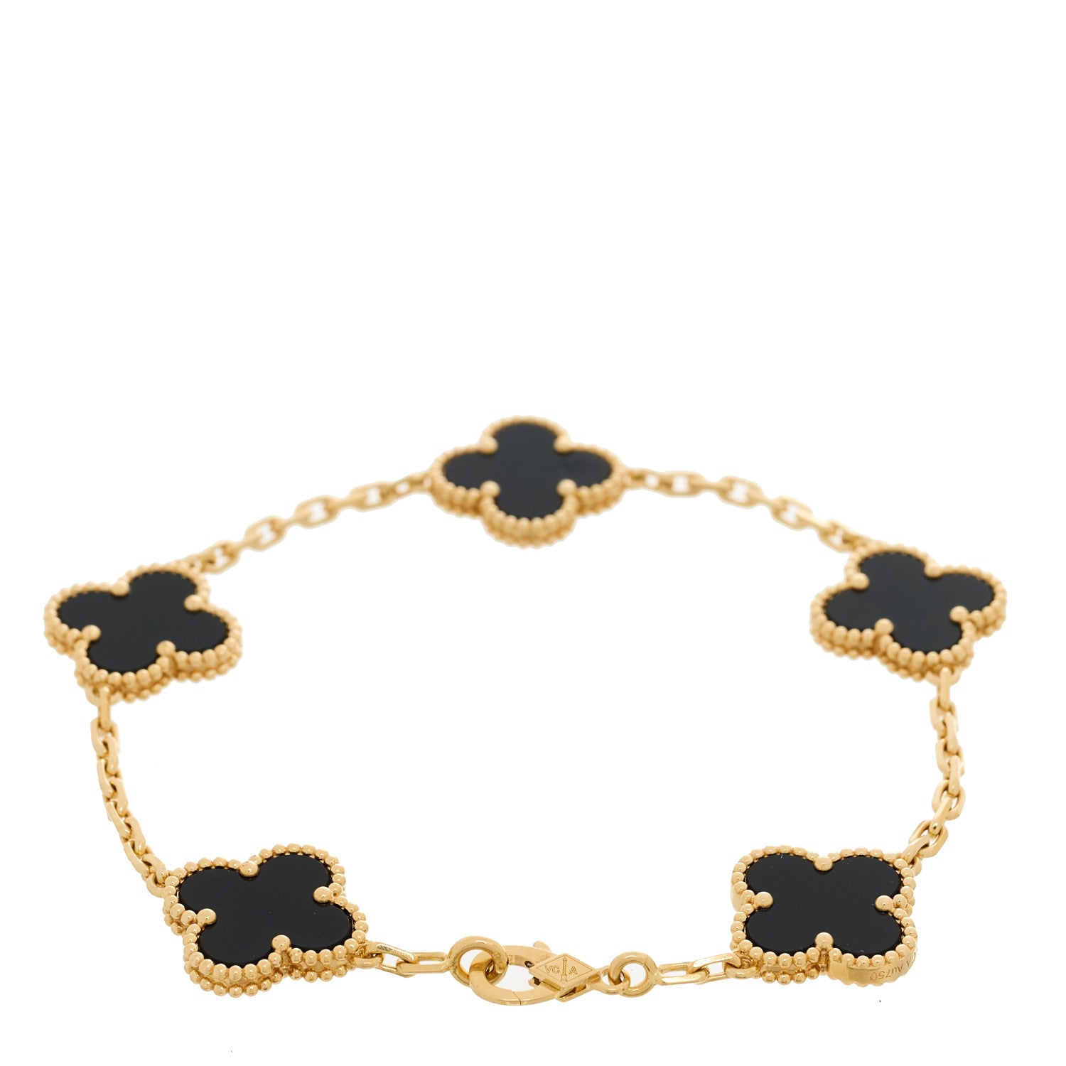 Van Cleef & Arpels 18K Yellow Gold Black Onyx 5 Motifs Vintage Alhambra Bracelet 2 of 5