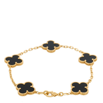 Van Cleef & Arpels 18K Yellow Gold Black Onyx 5 Motifs Vintage Alhambra Bracelet 2 of 5