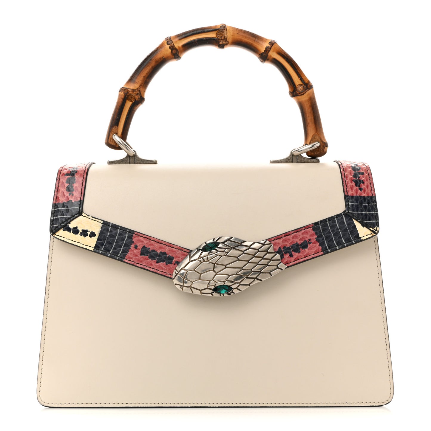 Calfskin Snakeskin Small Lilith Top Handle Bag White