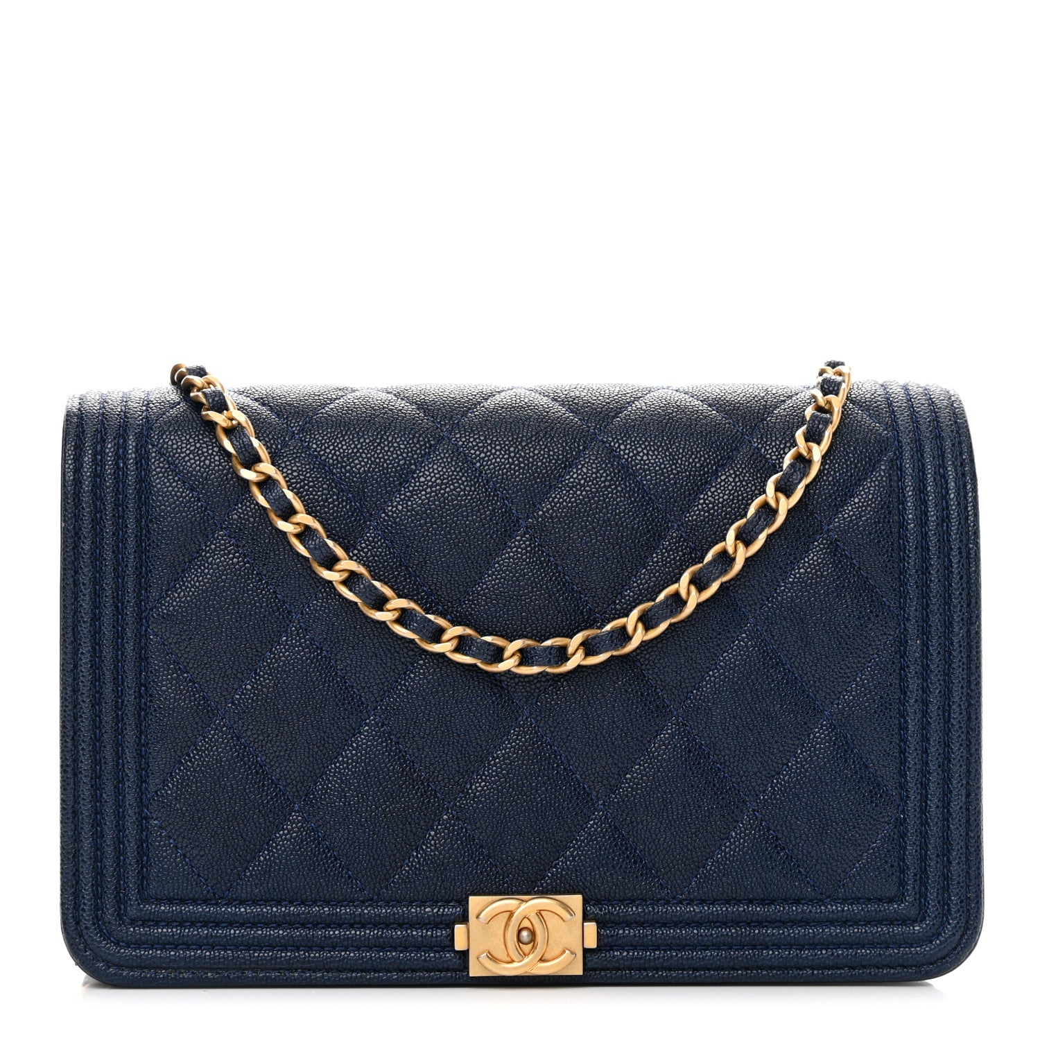 Chanel Caviar Quilted Boy Wallet On Chain WOC Navy 1 of 15
