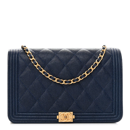 Chanel Caviar Quilted Boy Wallet On Chain WOC Navy 1 of 15