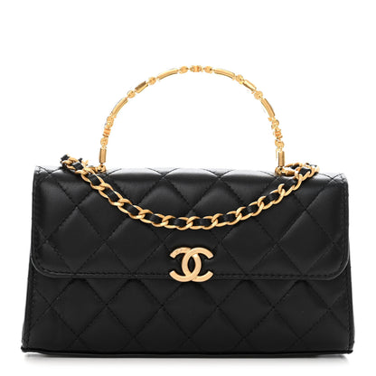 Chanel Lambskin Enamel Quilted Top Handle Flap Phone Holder With Chain Black 1 of 9