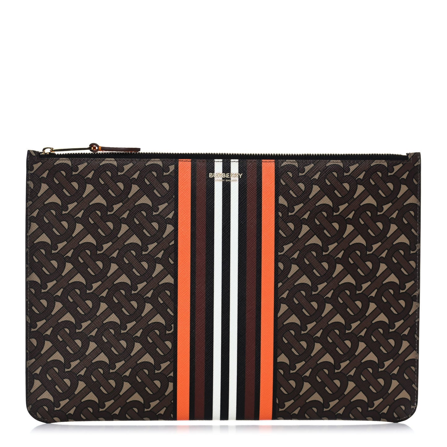 E-Canvas Monogram Stripe Zip Pouch Brown Orange