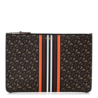 Burberry E-Canvas Monogram Stripe Zip Pouch Brown Orange 1 of 9