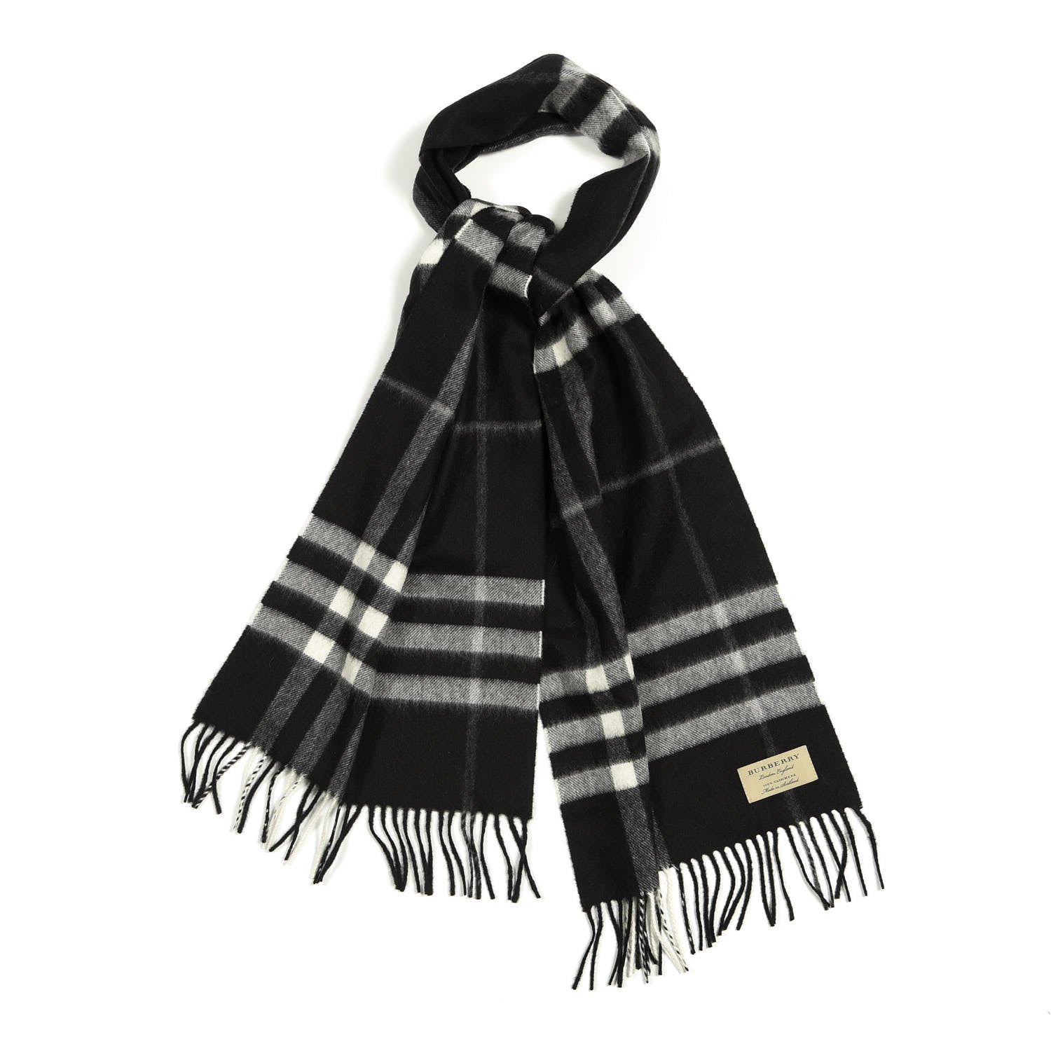 Burberry Cashmere Giant Check Fringe Scarf Black 1 of 4