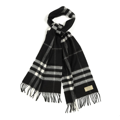 Burberry Cashmere Giant Check Fringe Scarf Black 1 of 4
