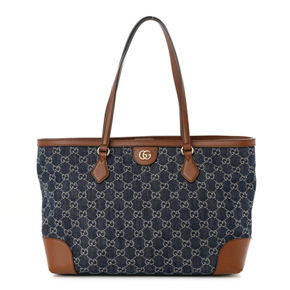 Gucci New Denim GG Monogram Medium Ophidia Shopping Tote Blue Tea Cuir 1 of 12