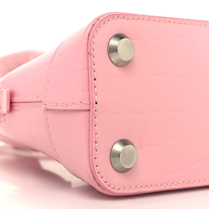 Balenciaga Semi Shiny Calfskin Rivet Crocodile Embossed XXS Ville Top Handle Bag Pink 9 of 14