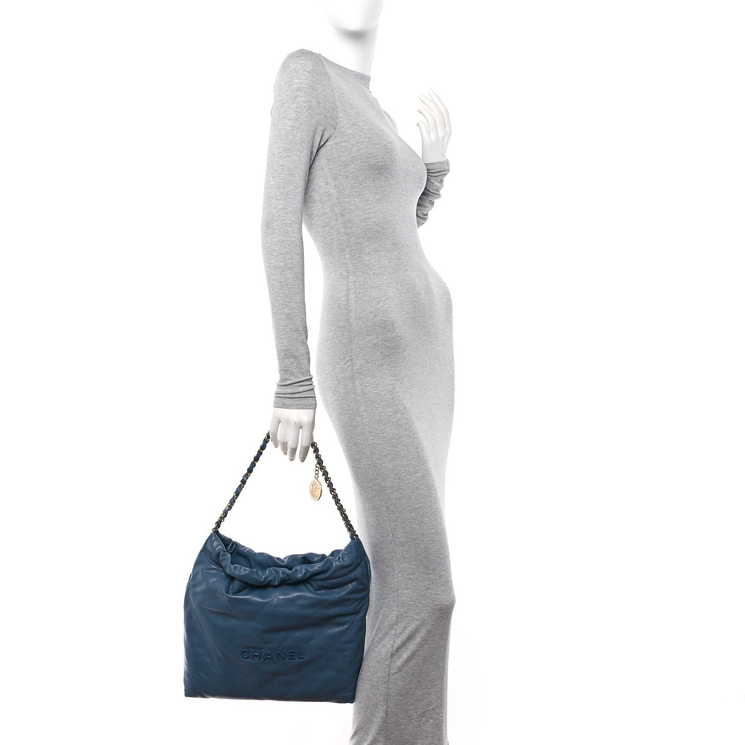 Chanel Shiny Caviar Quilted Monochrome Small Chanel 22 Blue 2 of 11