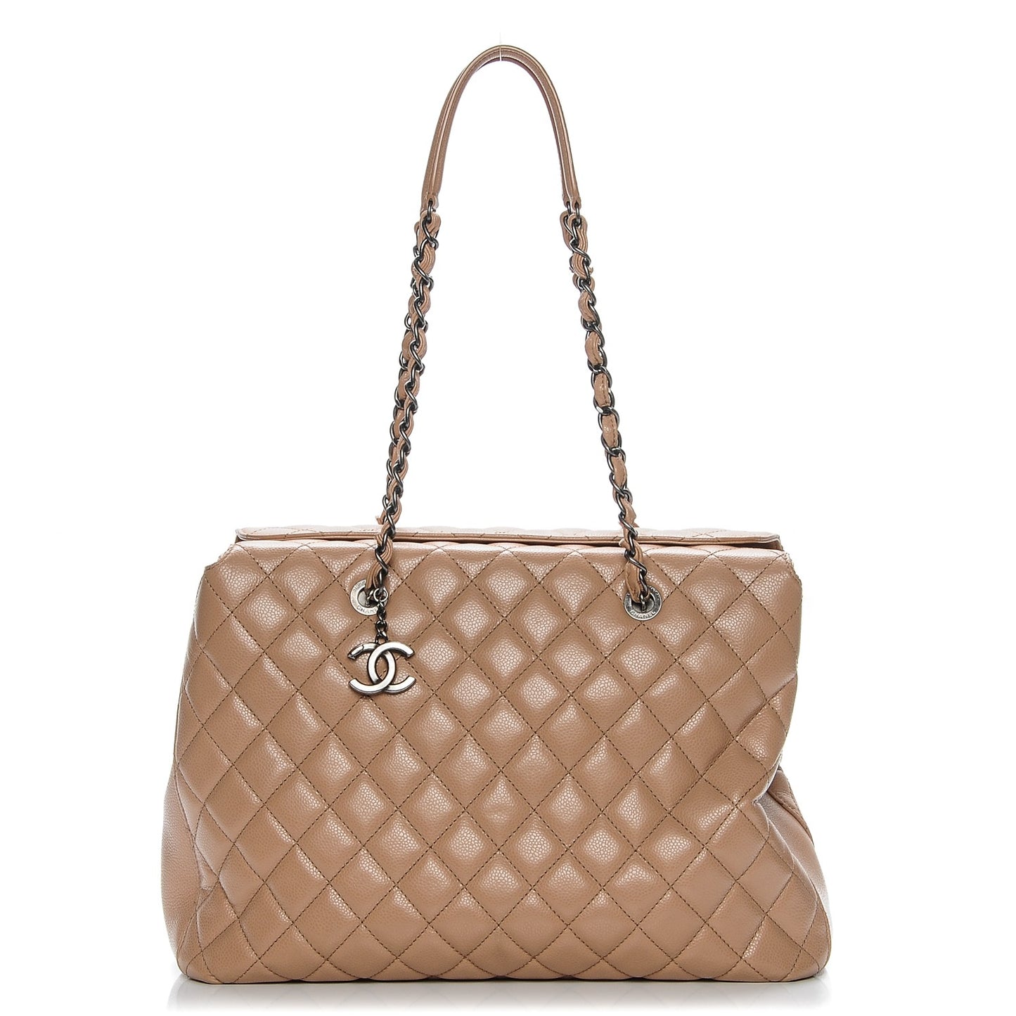 Caviar Quilted Large City Shopping Tote Beige