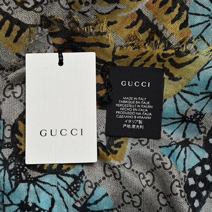 Gucci Modal Silk GG Monogram Supreme Tiger Shawl Rope Sky Blue 3 of 4