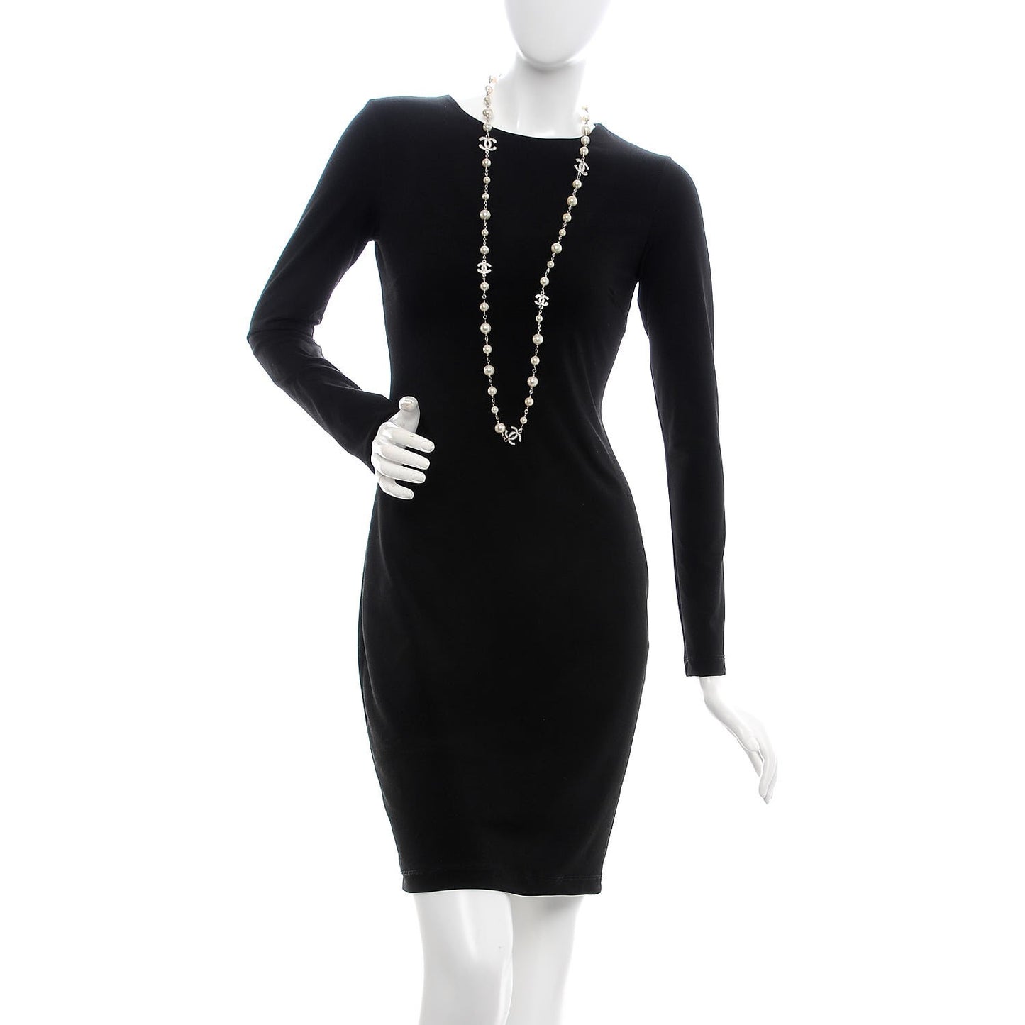 Crystal Pearl CC Long Necklace Silver
