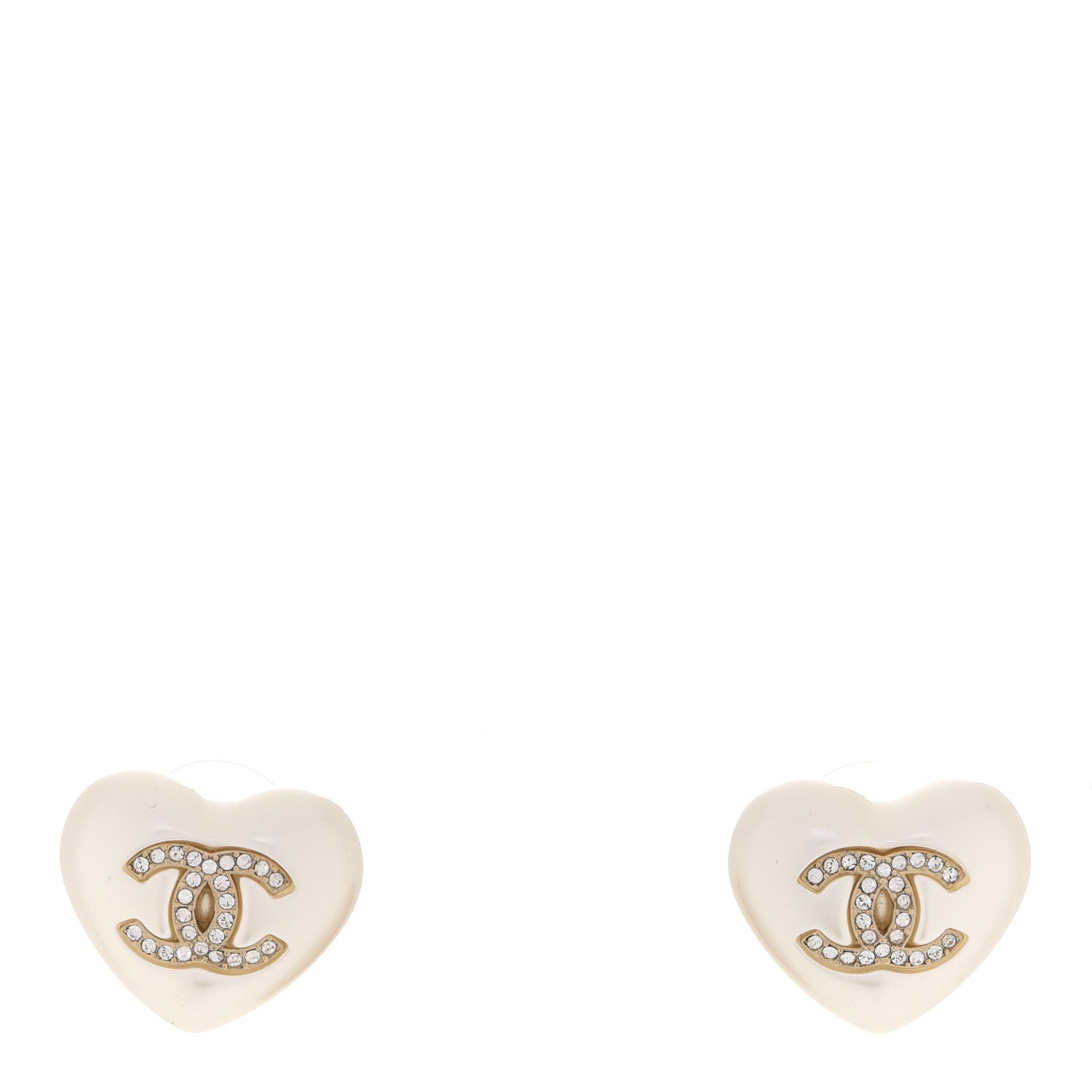 Chanel Pearl Crystal CC Heart Earrings Gold 1 of 5