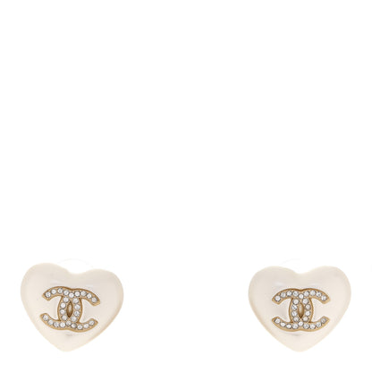 Chanel Pearl Crystal CC Heart Earrings Gold 1 of 5