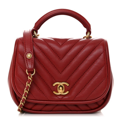 Chanel Lambskin Reverse Chevron Quilted Mini Round Top Handle Flap Red 1 of 10