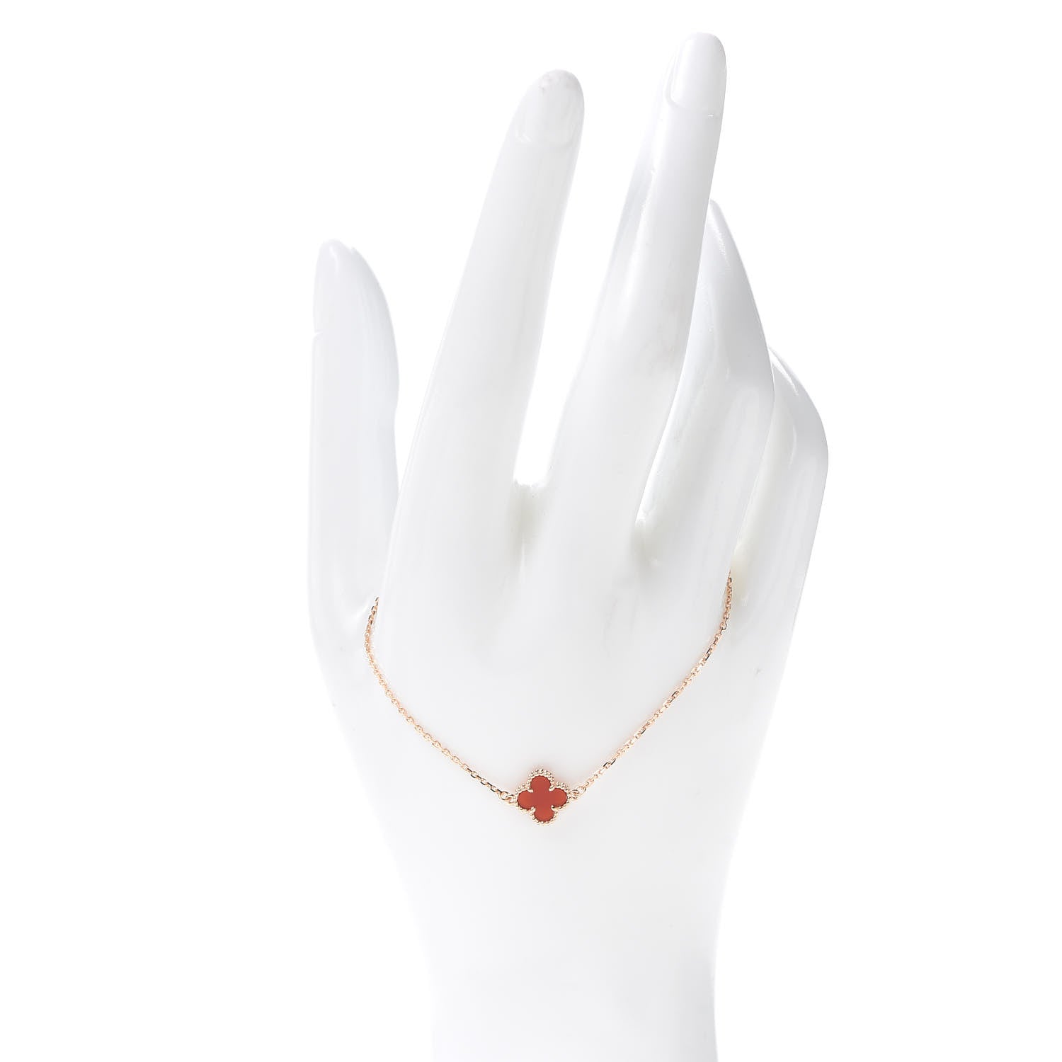 Van Cleef & Arpels 18K Rose Gold Carnelian Sweet Alhambra Bracelet 2 of 7