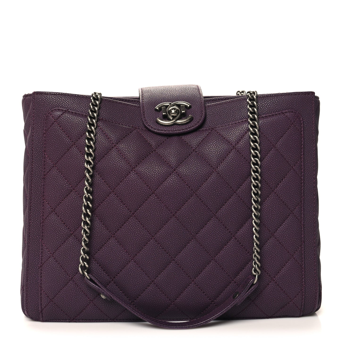 Washed Caviar Quilted Turn Around Ligne Tote Dark Purple