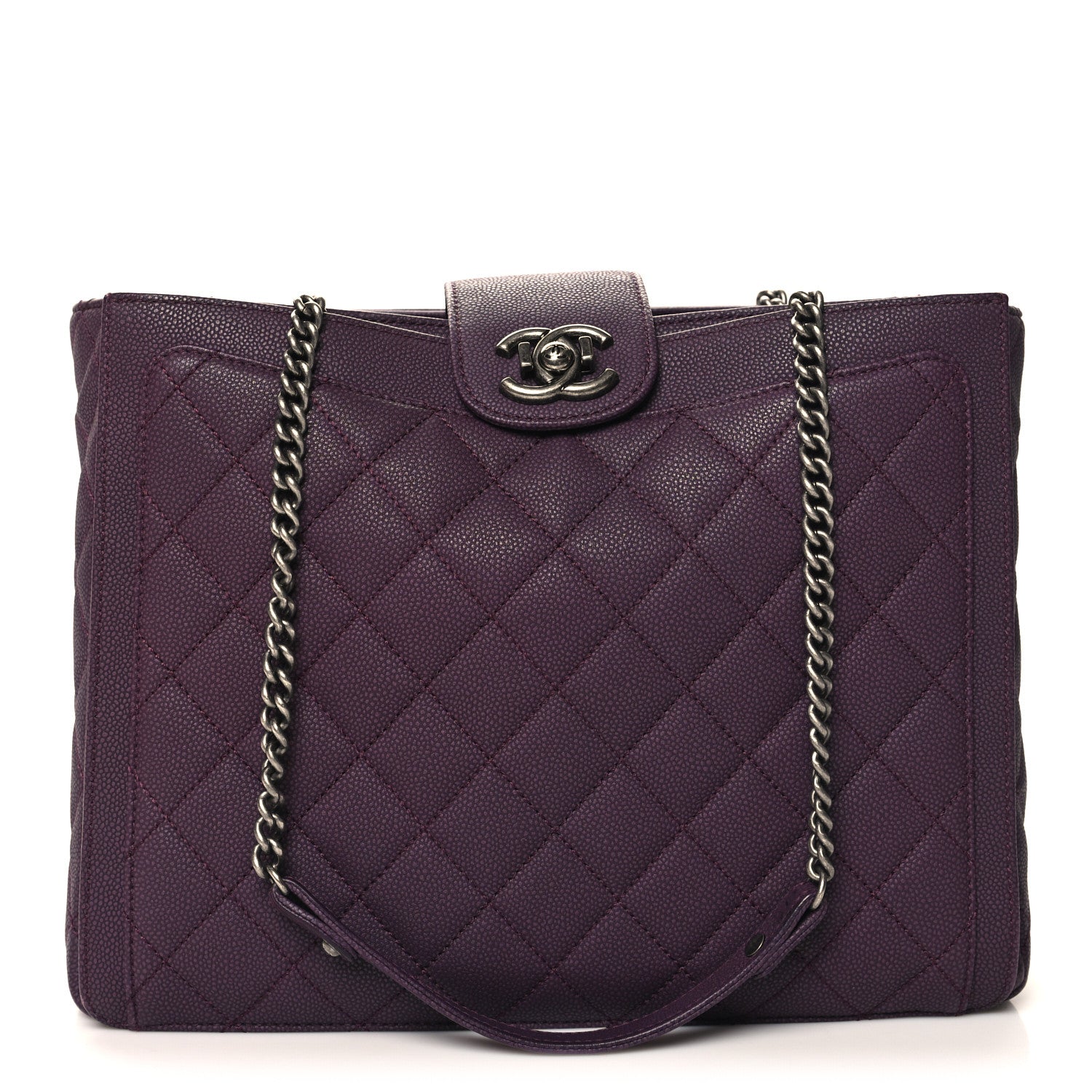 Chanel Washed Caviar Quilted Turn Around Ligne Tote Dark Purple 1 of 11