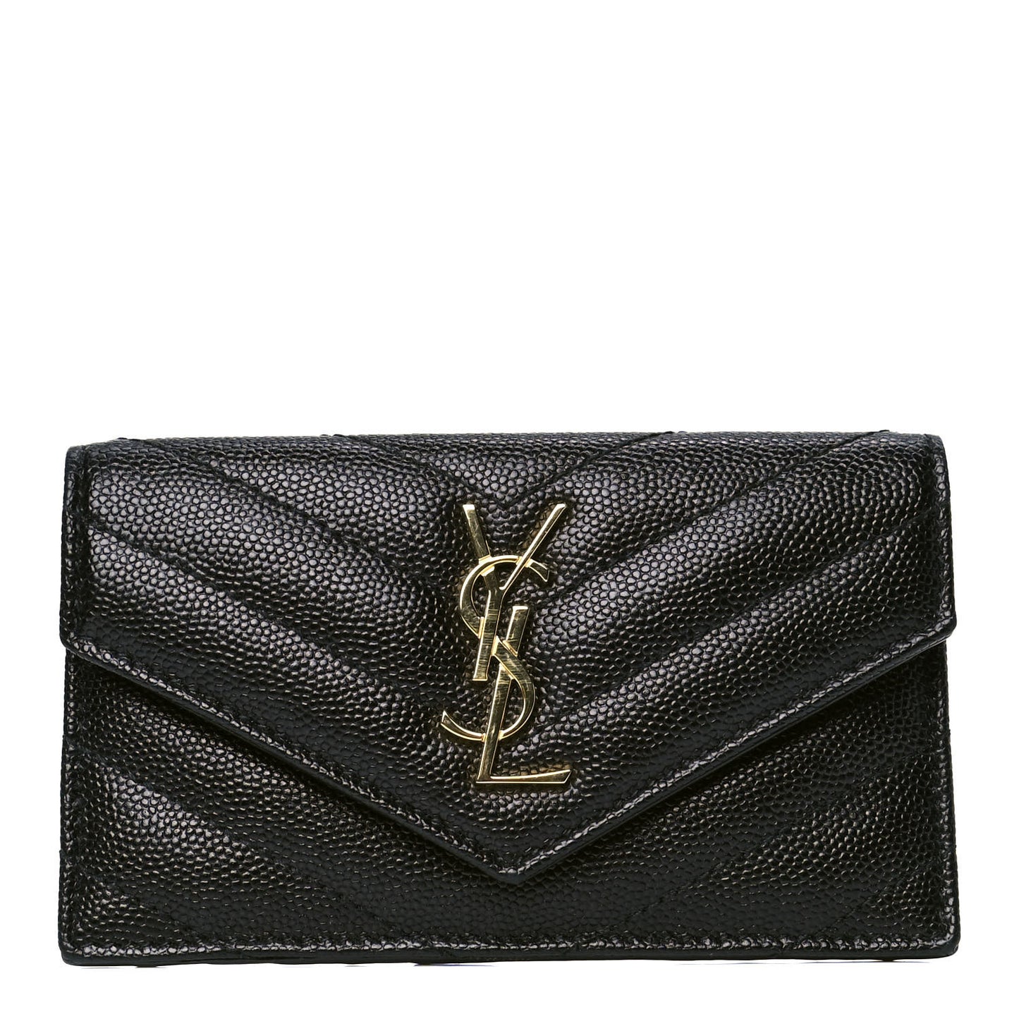 Grain De Poudre Matelasse Chevron Monogram Compact Wallet Black