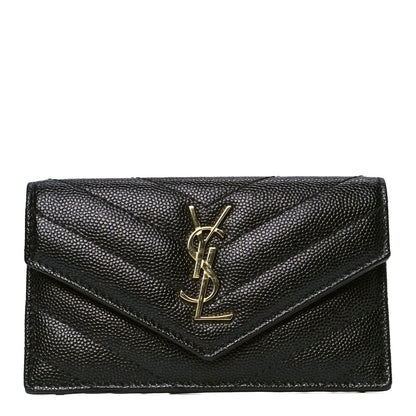 Saint Laurent Grain De Poudre Matelasse Chevron Monogram Compact Wallet Black 1 of 4