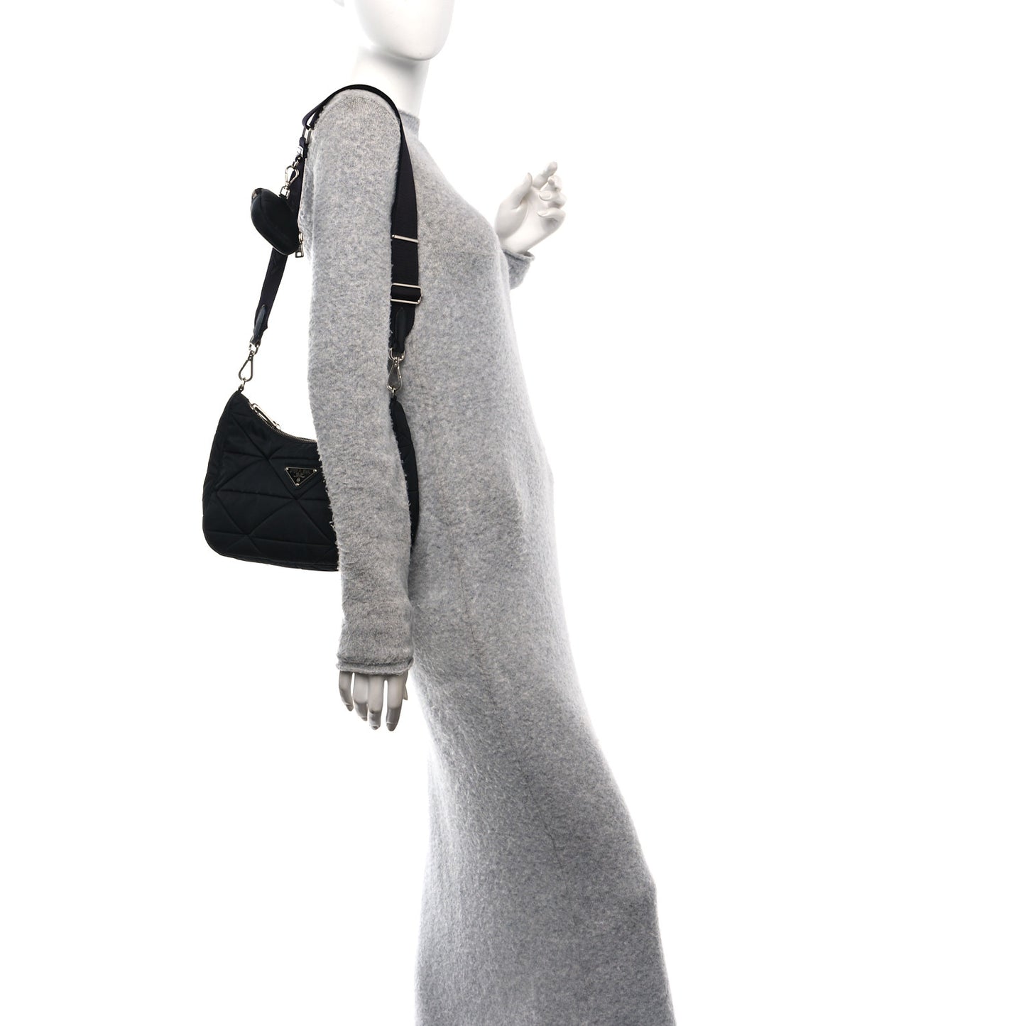 Re-Nylon Triangle Padded Patchwork Shoulder Bag Black