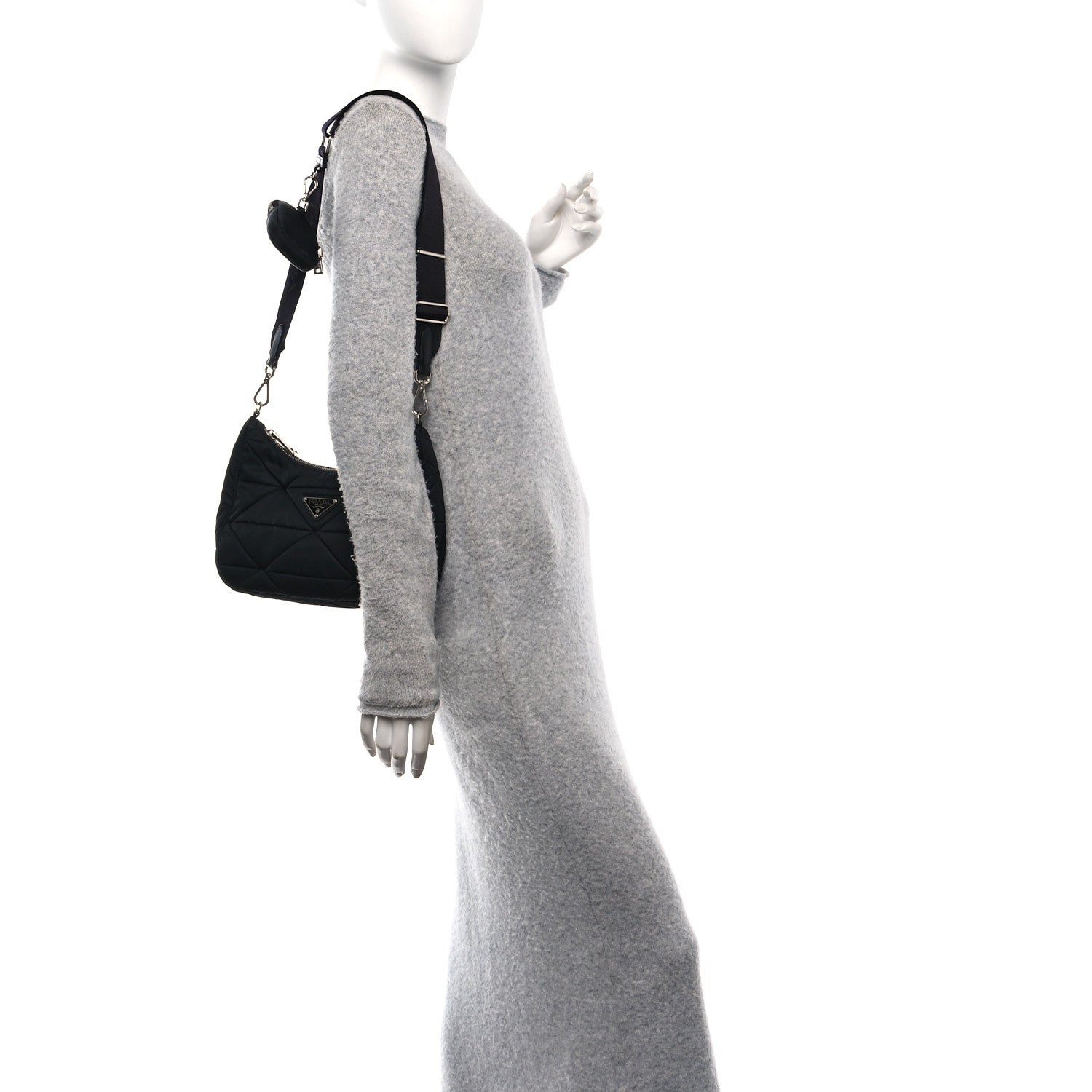 Prada Re-Nylon Triangle Padded Patchwork Shoulder Bag Black 2 of 17