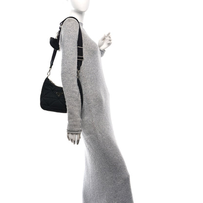 Prada Re-Nylon Triangle Padded Patchwork Shoulder Bag Black 2 of 17