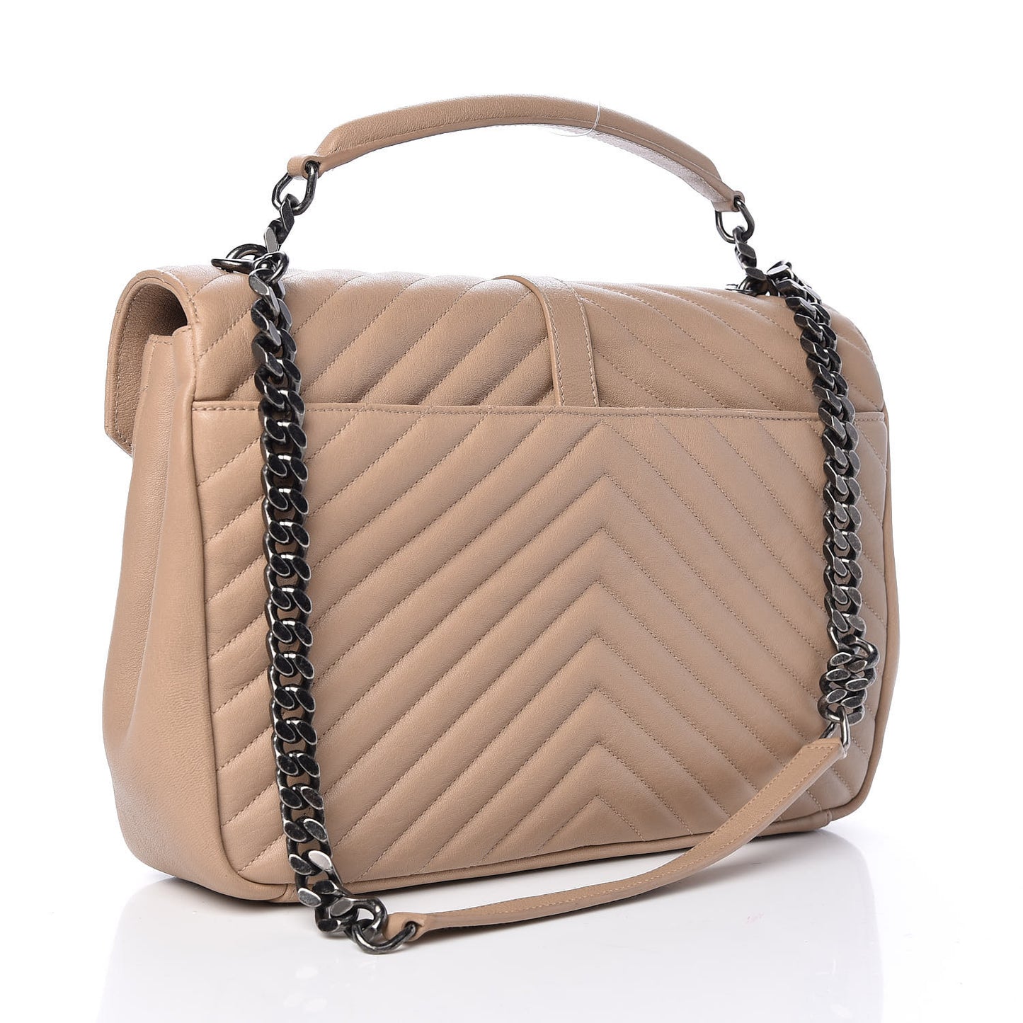 Sheepskin Matelasse Chevron Monogram Large College Satchel Beige