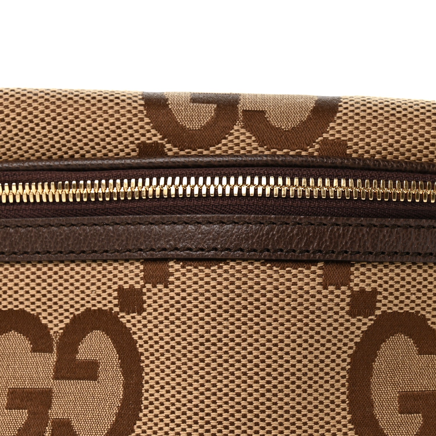 Gucci Monogram Jumbo GG Textured Dollar Calfskin Web Belt Bag Camel Ebony New Acero 8 of 11