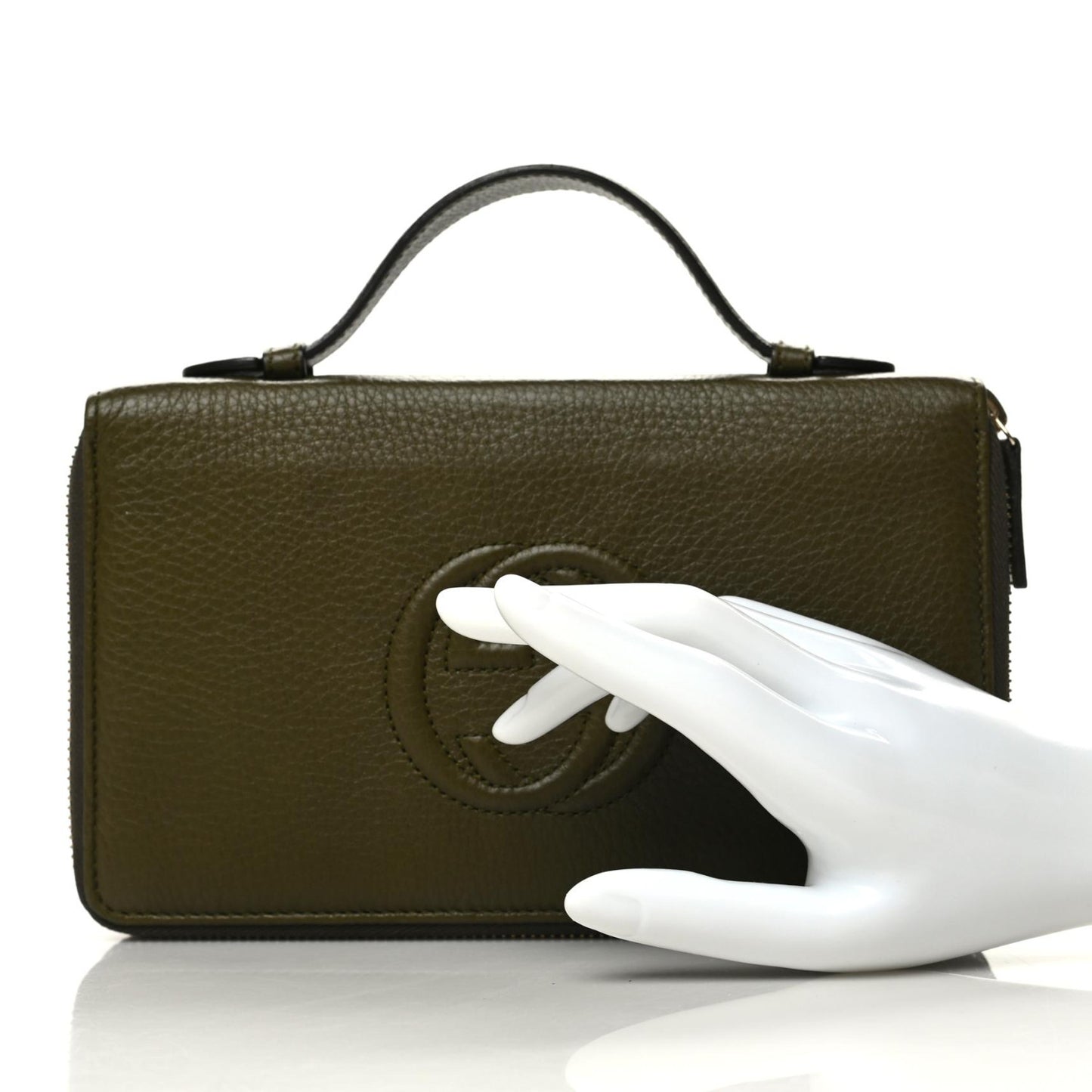 Pebbled Calfskin Soho Travel Document Case Dark Green