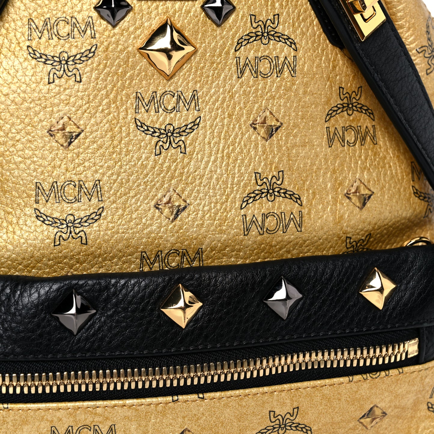 Metallic Visetos Studded Small Dual Stark Backpack Gold