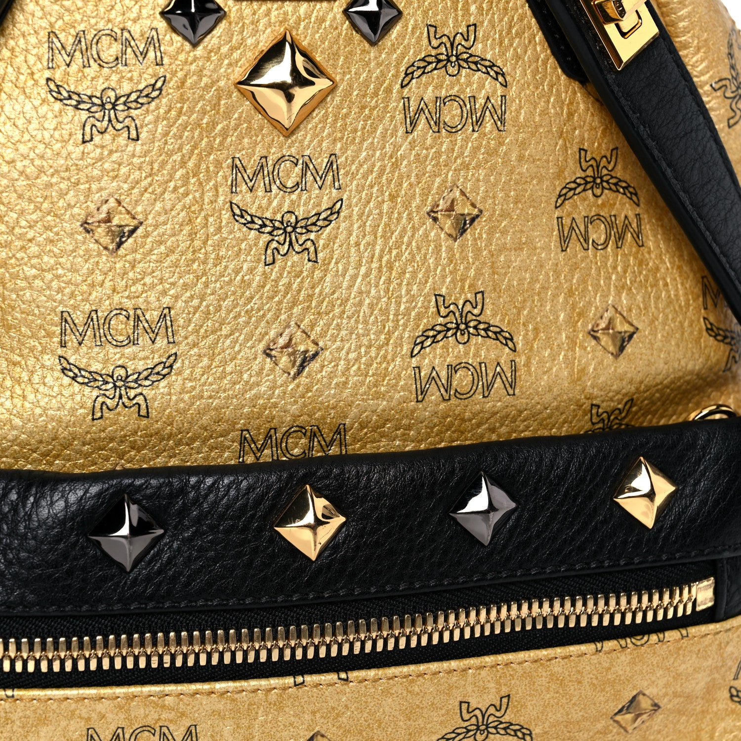 MCM Metallic Visetos Studded Small Dual Stark Backpack Gold 16 of 17