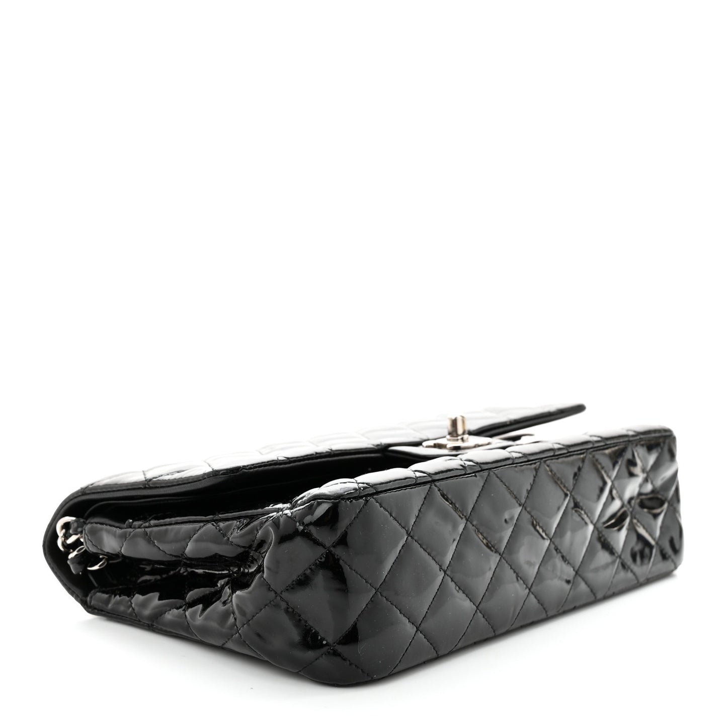 Patent Quilted Medium Double Flap Black