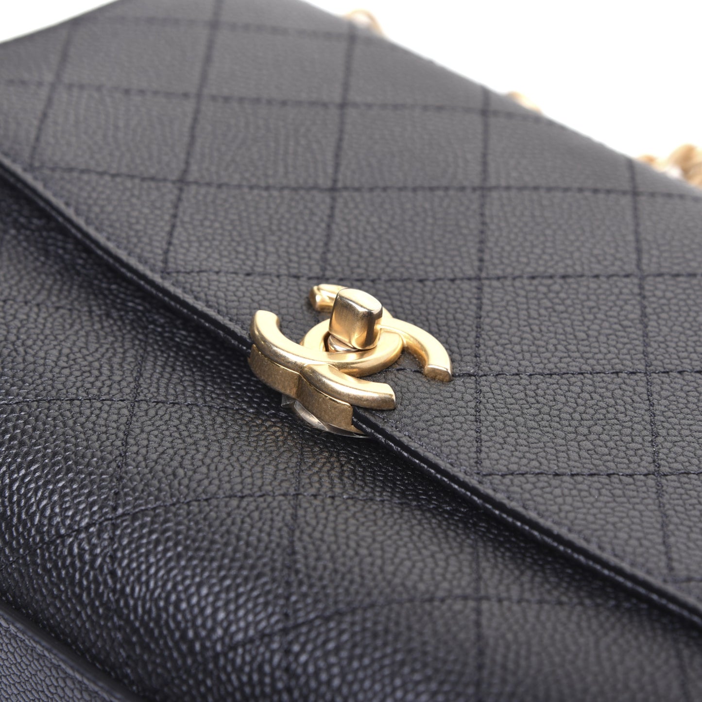 Caviar Diamond Stitched Small Top Handle Flap Black