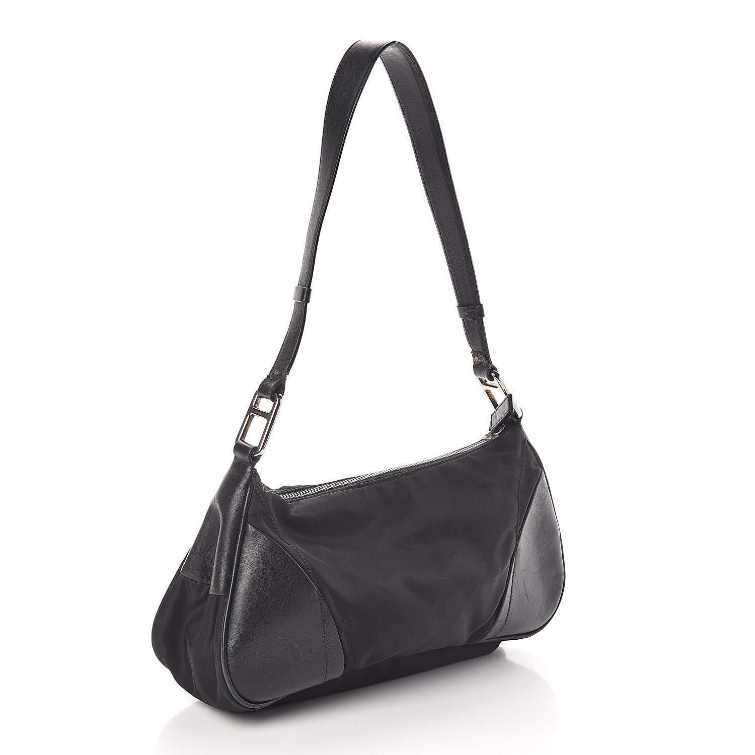 Prada Tessuto Nylon Soft Calfskin Shoulder Bag Black 3 of 12