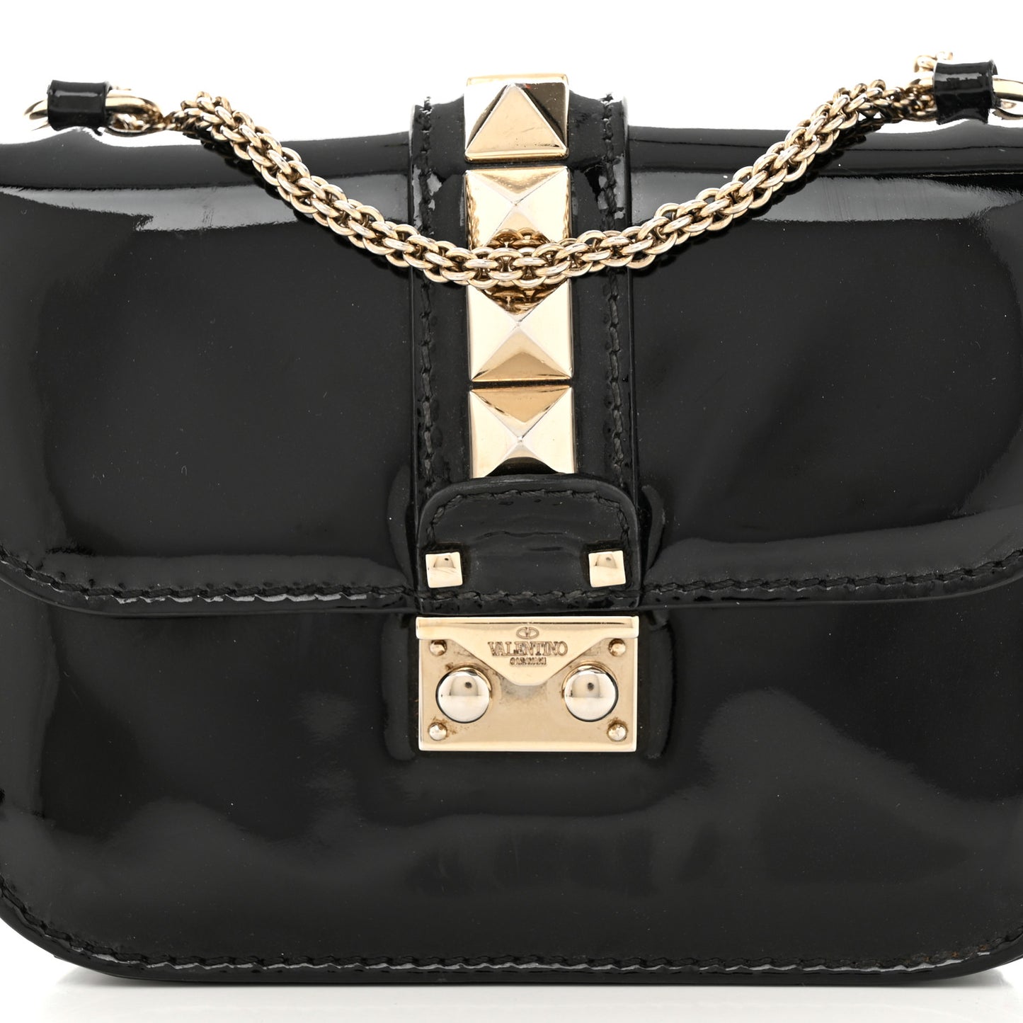 Patent Small Glam Lock Rockstud Flap Black
