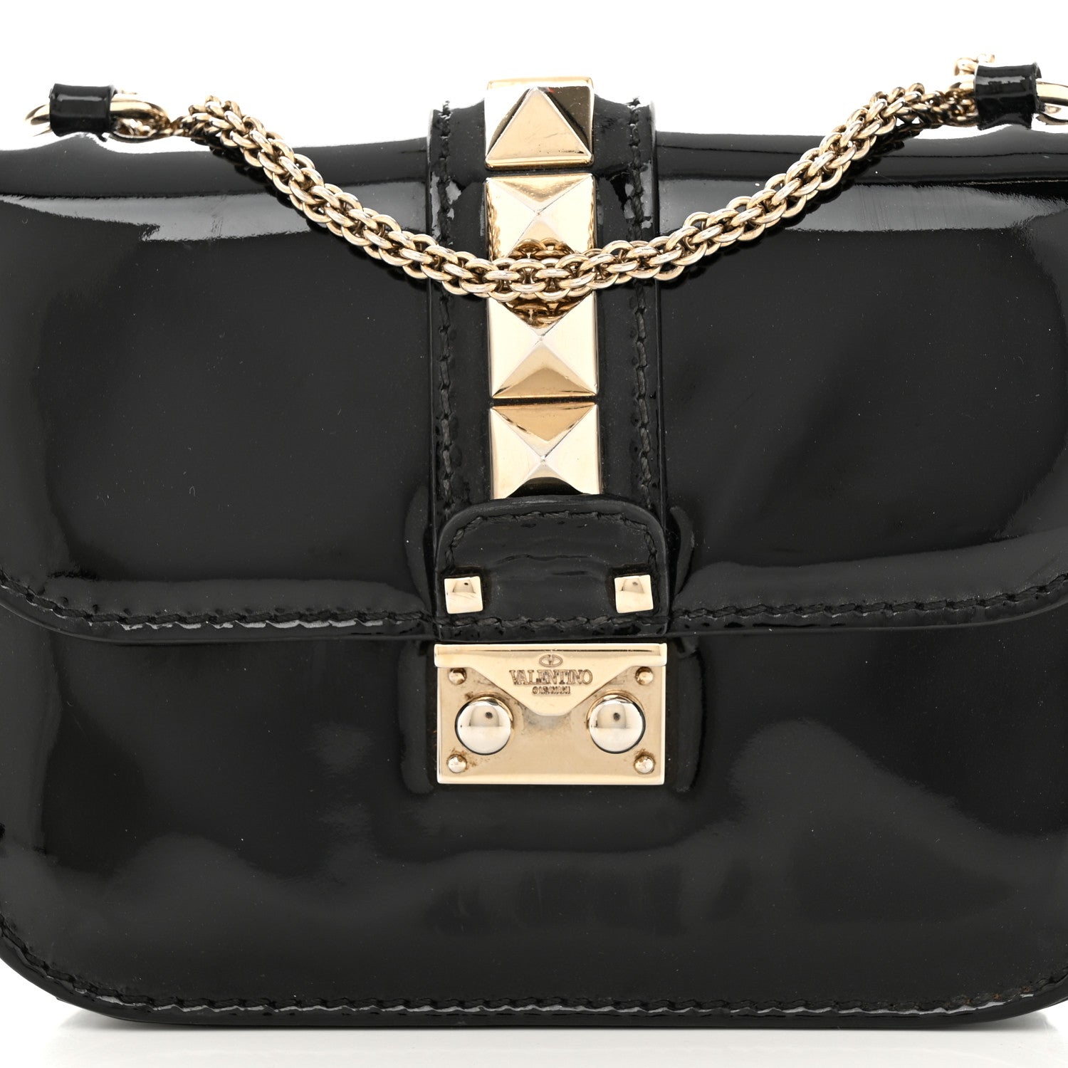 Valentino Garavani Patent Small Glam Lock Rockstud Flap Black 8 of 13